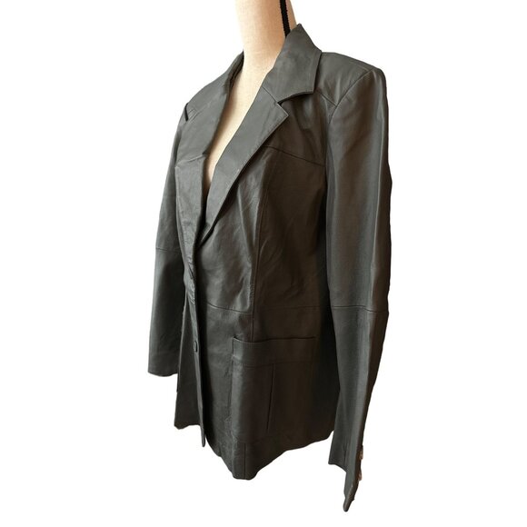 NWT NEWPORT NEWS Leather Jacket Dark Gray Blazer 2 Button Close Lined Size 18W - Picture 2 of 7